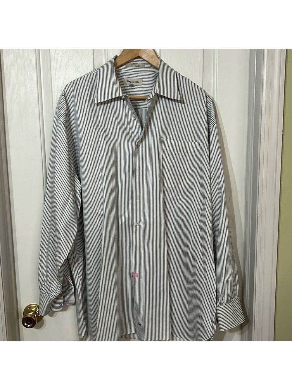 John W. Nordstrom men’s button down shirt. Size 18-35. White with blue pinstripe